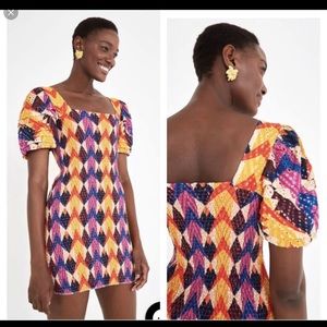 Farm Rio | Lindeza Grafica Mini Dress Puff Sleeve